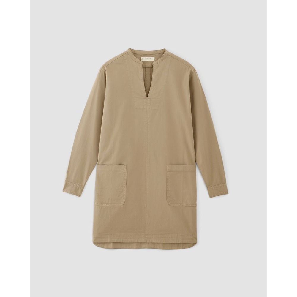 Everlane The Long Sleeve Utility Mini Dress in Trench Coat Khaki Size Large
